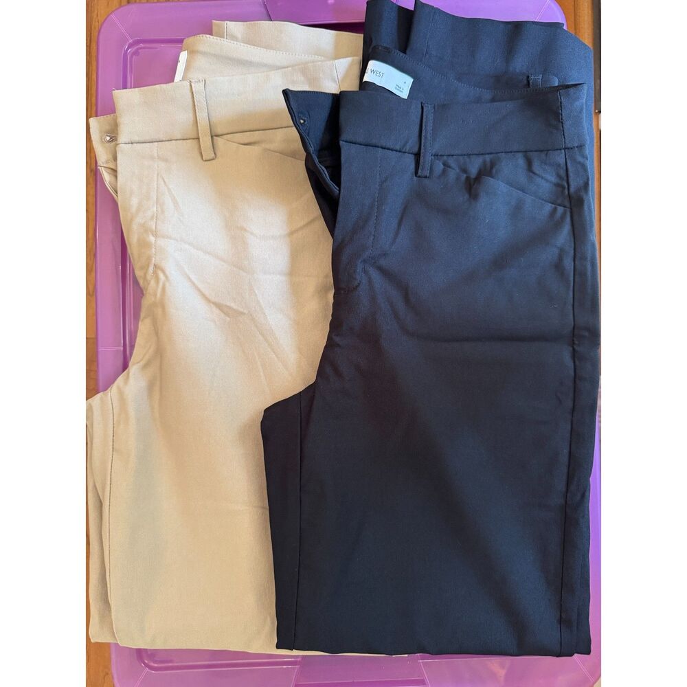 2 Nine West Slim Mid-Rise Dress Pants Size 4 Khaki Tan & Solid Black